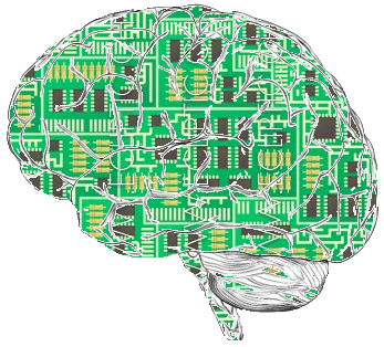 Den mänskliga hjärnan står som inspirationskälla för forskare inom artificiell intelligens. Dock finns det inget konsensus över hur nära den kan simuleras. (This is a fiction artificial brain for illustrative purposes), http://commons.wikimedia.org/wiki/File:ArtificialFictionBrain.png 